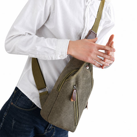 Metro Modern Canvas Shoulder Sling Bag Lightweight Crossbody Chest Bag with Adjustable Strap & Multiple Zipper Pockets