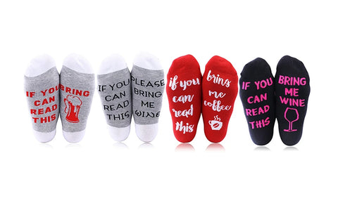 4-Pairs: Patterned Novelty Socks If You Can Read This Bring Me Socks