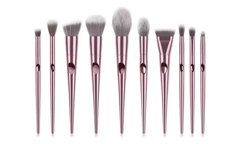 10-Piece:  Metallic Premium Cosmetic Makeup Brushes Set
