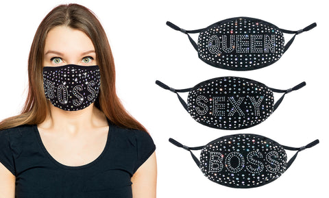 3-Pack: All the Blings Rhinestone Cotton Face Mask