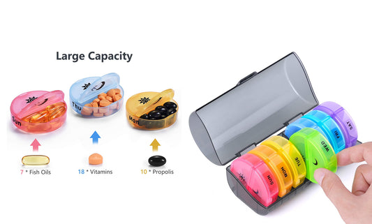 2 Times a Day, AM PM Weekly Pill Organizer   Large Daily Pill Box with black case for Travel, Round Medicine Organizer,7 Day Pill Container for Vitamins, Fish Oils Supplement, Medicine