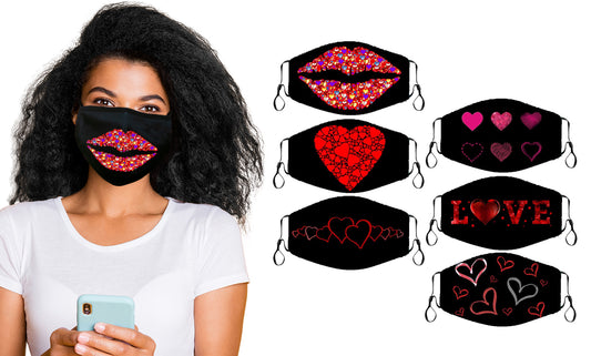 6-Pack: Valentines Fun Super Soft Reusable Non-Medical Face Masks