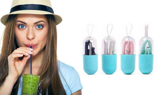 Foldable And Reusable Silicone Drinking Straw With Case