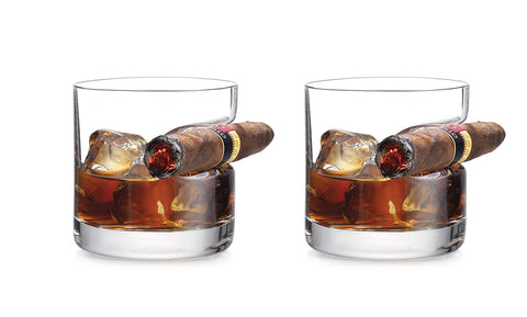 Old Fashioned Whiskey Glass with indented Cigar Rest(1 or 2-Pack)