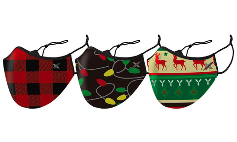 3-Pack: Christmas Themed Two-Layer Reusable Face Mask With Adjustable Ear Loops