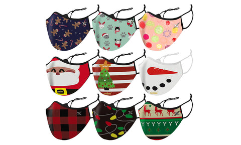 9-Pack: Christmas Themed Kids Two-Layered Reusable Face Mask With Adjustable Ear Loops