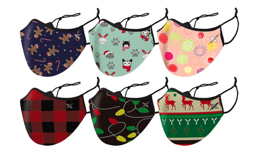 6-Pack: Christmas Cheer Adults Two-Layered  Reusable Face Mask With Adjustable Ear Loops