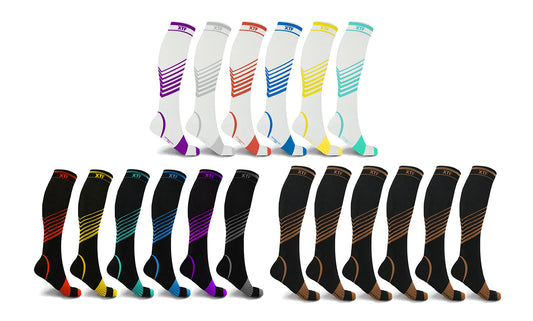 XTF Ultra V-Striped Knee-High Compression Socks (6-Pairs)