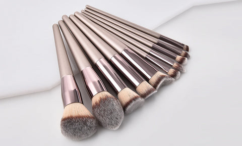 Professional Coffee-Colored Glow Makeup Brush Set (10-Piece)