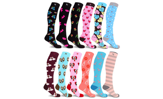 6-Pairs: XTF Valentine's Day Special Knee-High Compression Socks