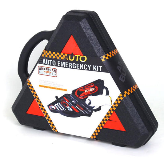 33-Piece Auto Emergency Kit with Carrying Case and Hazard Sign