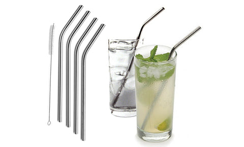 Stainless Steel Bent Drinking Straws (5- or 10-Pack)