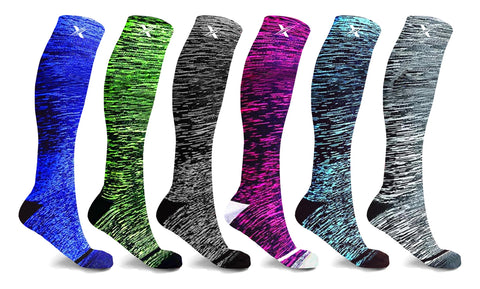 Space Dye Knitted Knee-High Compression Socks (3-Pairs or 6-Pairs)