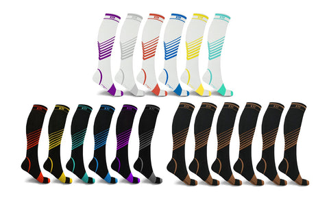 6-Pairs: XTF Ultra V-Striped Collection Compression Socks