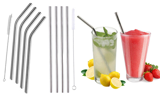 Stainless Steel Bent or Straight Drinking Straws (5- or 10-Pack)