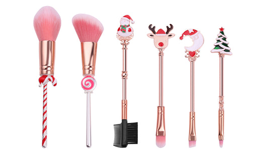 Christmas Fun Premium Makeup Brush Set with Storage Pouch (6-Piece)