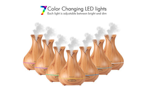 Ultrasonic Air Humidifier with Wood Grain 7 Color Changing LED Lights