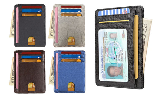 RFID Blocking Minimalist Front Pocket Slim Leather  Wallet for Men Women