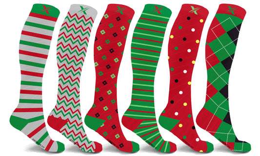 Christmas Themed Knee High Compression Socks (6-Pairs)