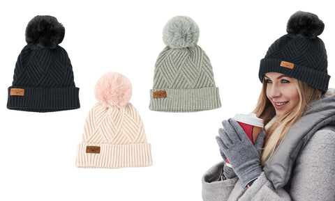 Women's Ultra-Plush Diamond-Weave Poof Pom Hat