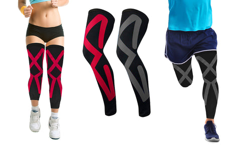2-Pairs: Pain Relief Kinesio Tape Knee And Calf Support Compression Sleeves Set