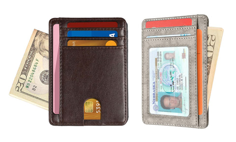 2-Pack:  Slim Leather RFID Blocking Minimalist Wallet For Men Women