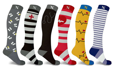 6-Pairs: XTF Plus Size Wide Calf Triathlete Knee-High Compression Socks