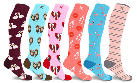 6-Pairs: XTF Valentine's Day Special Knee-High Compression Socks