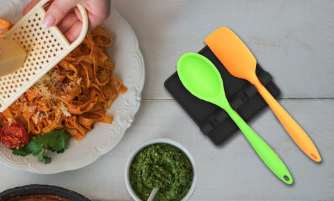 2-Pack: Silicone Heat Resistant  Non-Slip Multiple Utensil Rest Keeper With Drip Pad