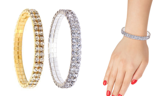 2-Pack: Swarovski Elements Crystals Double Tier Bracelet Tennis Stretch Bracelet