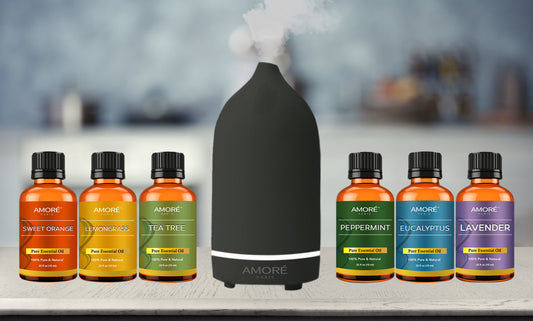 Ceramic Ultrasonic Aromatherapy Essential Oil Diffuser  with Essential Oils (7-Piece)