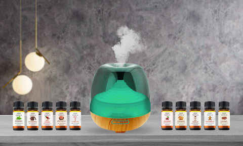 Premium Ultrasonic LED Color Changing Diffuser With 10-Piece Essential Oil Set