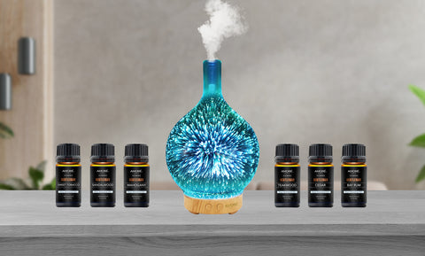 Premium Ultrasonic LED Color Changing Diffuser With 6-Piece Essential Oil Set