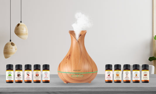 Premium Ultrasonic LED Color Changing Diffuser With 10-Piece Essential Oil Set