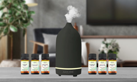 Premium Ultrasonic LED Color Changing Diffuser With 6-Piece Essential Oil Set