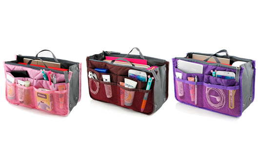 3-Pack: Women Travel Tote Handbag/Purse Insert Cosmetic Organizer Phone Pocketbook Passport Wallet With Zipper Cosmetic Travel Bag Insert