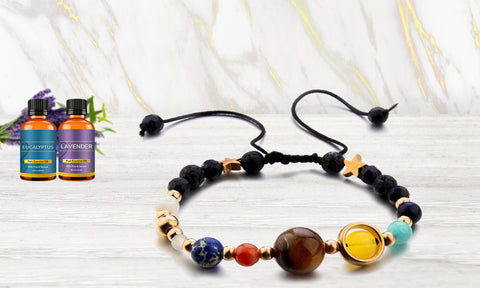 Aromatherapy Solar System Lava Stone Diffuser Bracelet with Optional Essential Oils