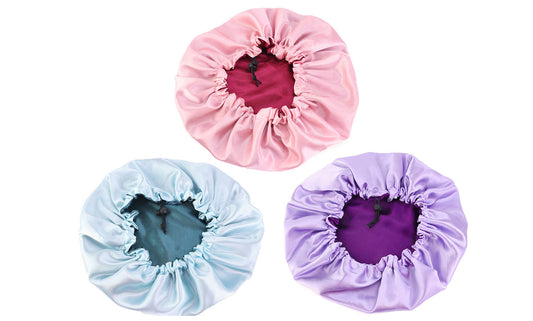 3-Pack: Women's Double Layer Reversible Silky Satin Headscarf Sleeping Bonnet Hair Wrap Cap Hat Headband