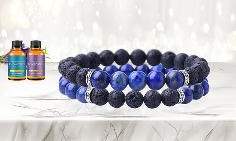 Lava Stone Aromatherapy  Diffuser Bracelet (2-Pk) with Two Optional Essential Oils