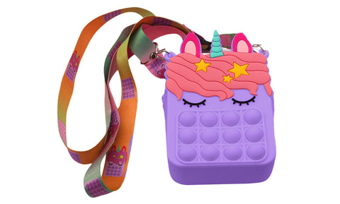 Kid's Pop-It Bubble Unicorn and Fruits  Fidget Crossbody Handbag For Small Accessories