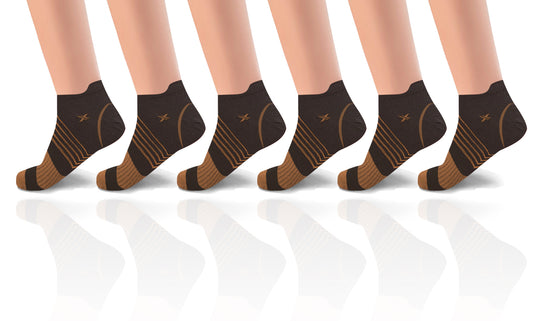 Copper-Infused V-Striped Ankle Compression Socks (6-Pairs)