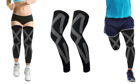 2-Pairs: Pain Relief Kinesio Tape Knee And Calf Support Compression Sleeves Set