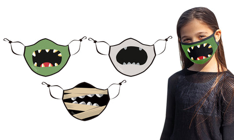 Scary Faces Two-Layer Reusable Kids Face Mask With Adjustable Earloop (3-Pack)