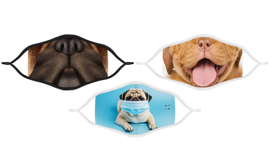 PUG Faced Two-Layered  Reusable Face Mask With Adjustable Earloop (3-Pack)