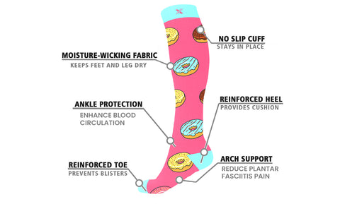 Women's Fun Patterned Activewear Knee High Compression Socks (3-Pairs)