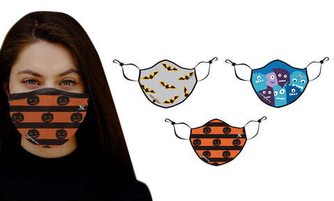 Halloween Themed Dual-Layer Reusable Face Mask With Adjustable Earloop (3-Pack)