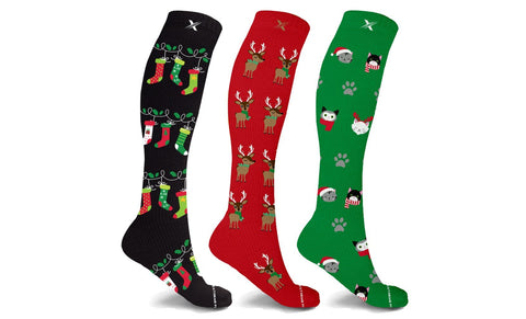 3-Pairs: XTF Holiday and Christmas Collection Knee-High Compression Socks