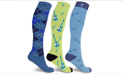 3-Pairs: Men's Collection Fun Novelty Patterned Knee-High Compression Socks