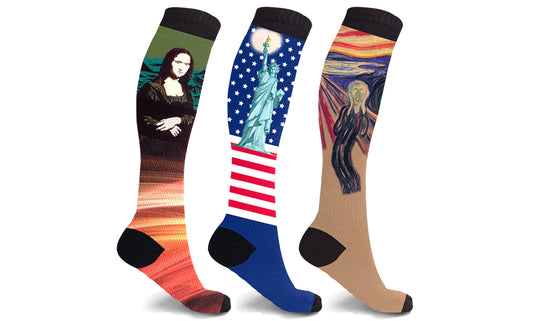 Famous Art Paintings Support And Recovery Knee Length Compression Socks (3-Pairs)