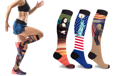 Famous Art Paintings Support And Recovery Knee Length Compression Socks (3-Pairs)
